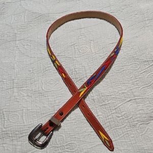 Vintage Nocona Colorful Embroidered Leather Belt Size 32